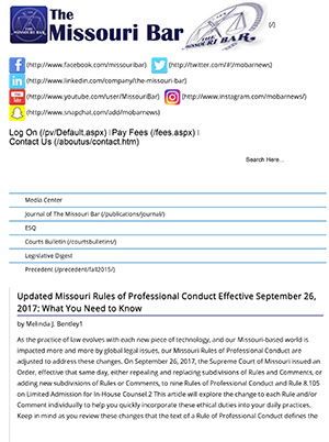 Updated Missouri Rules of Professional Conduct Effective September 26, 2017: What You Need to Know  (November-December 2017)