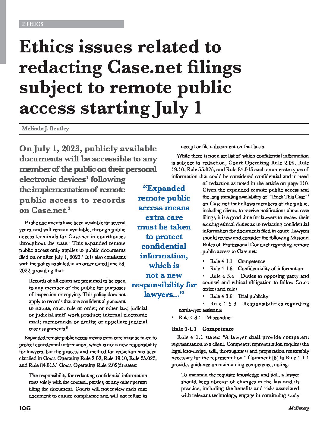 Ethics Issues Related to Redacting Case.net Filings Subject to Remote Public Access Starting July 1  (May-June 2023)